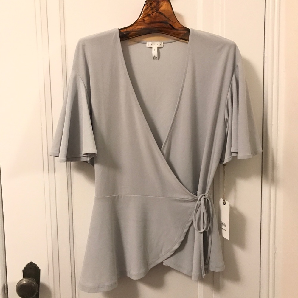 Leith Flutter sleeve peplum wrap top-NEW with tag